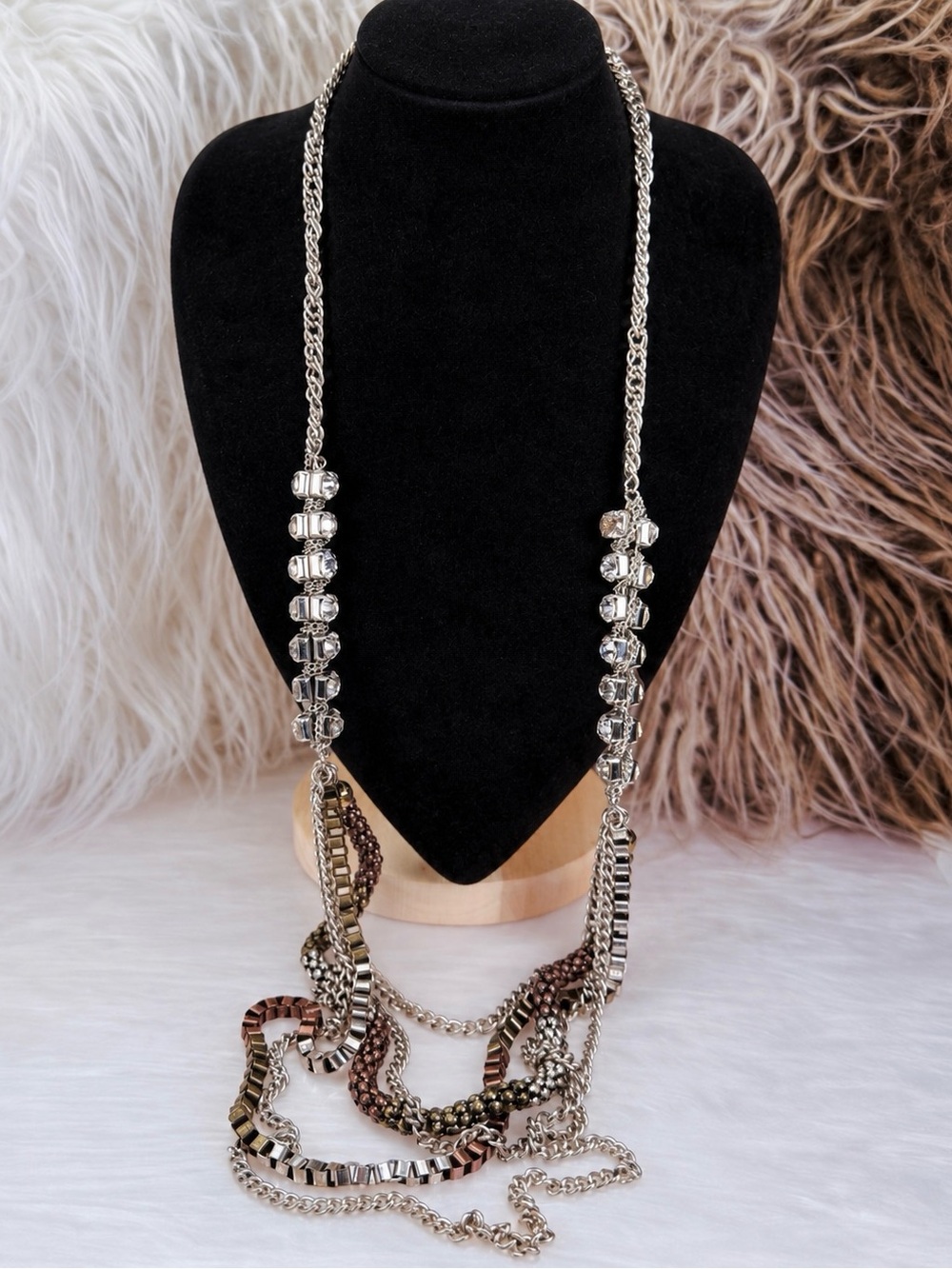 Vintage Weighted multi chain bling, long layering necklace